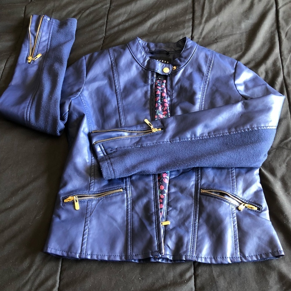 Therapy Moto jacket vegan leather in blue. Size S